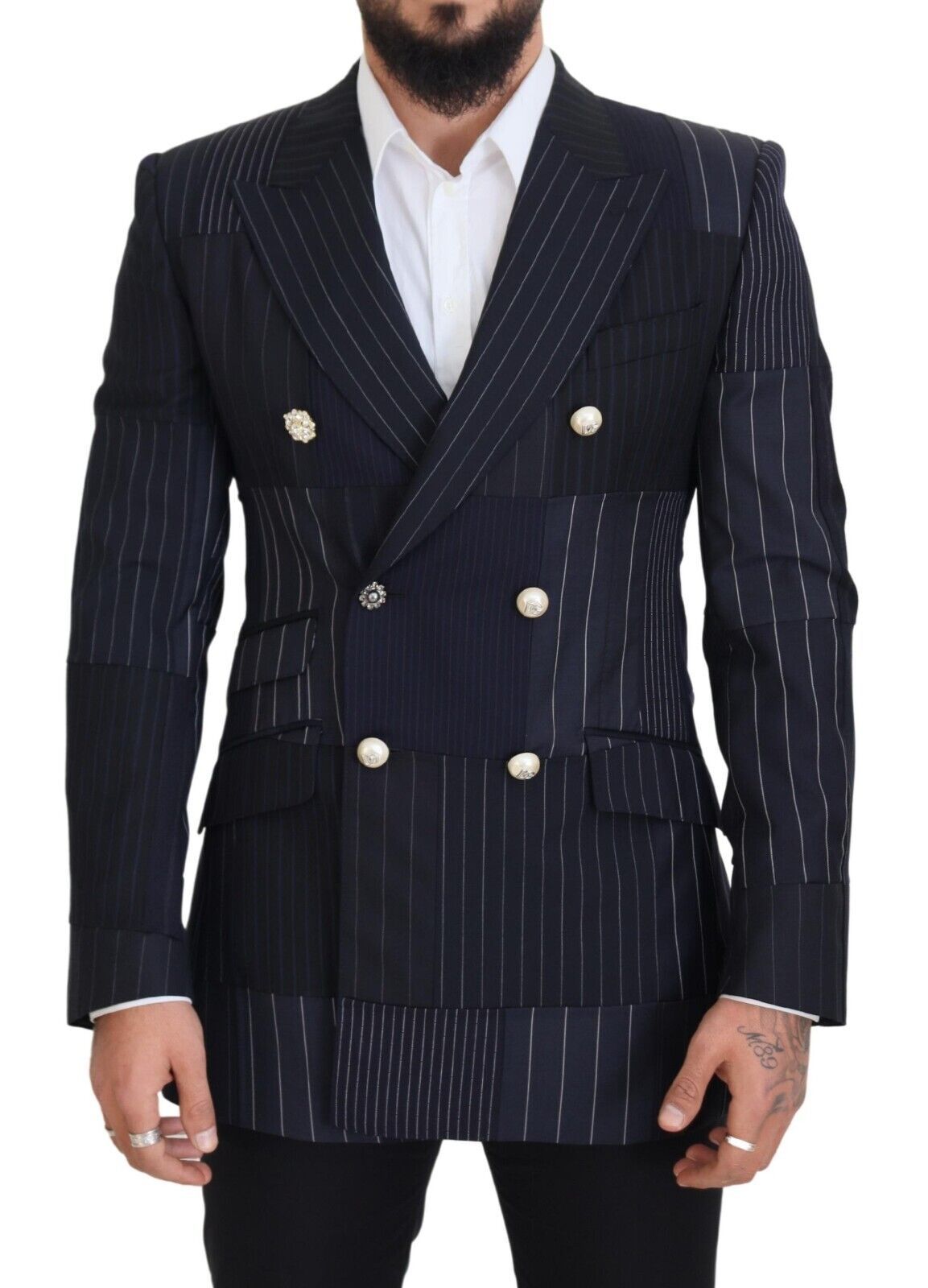 Elegant Navy Slim-Fit Double Breasted Blazer