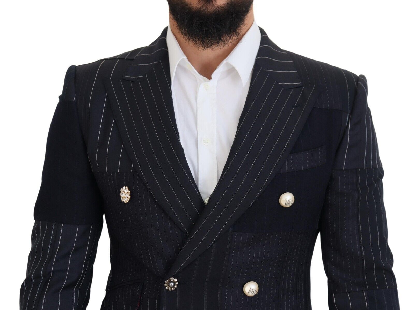 Navy Blue Double Breasted Slim Fit Blazer