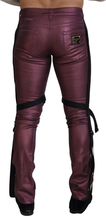 Magenta Cotton Men Casual Harness Denim Jeans