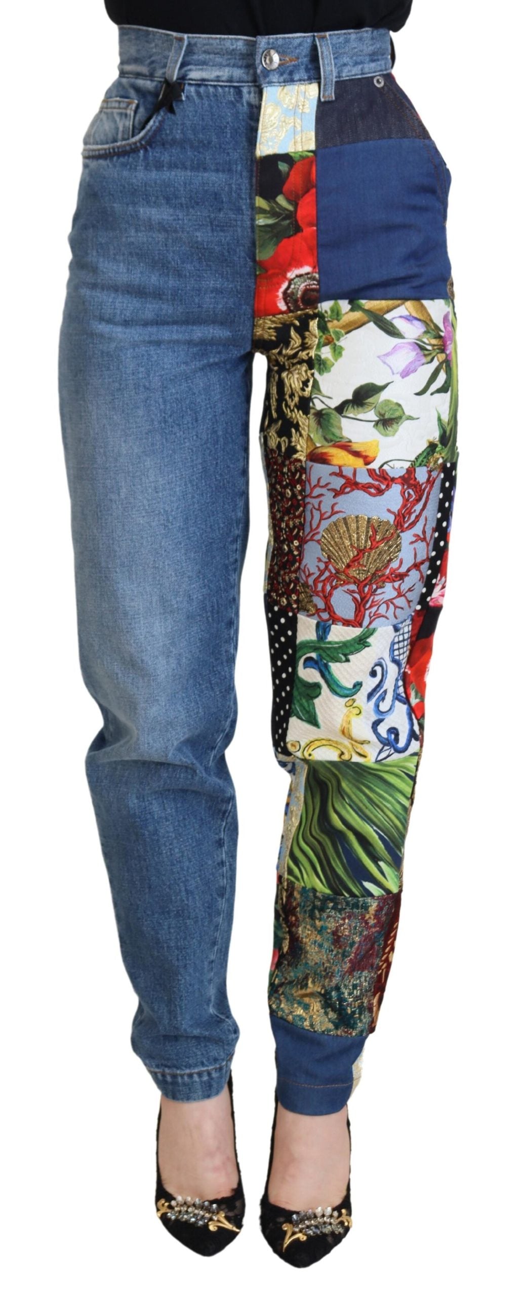 Blue Jacquard Majolica High Waist Jeans