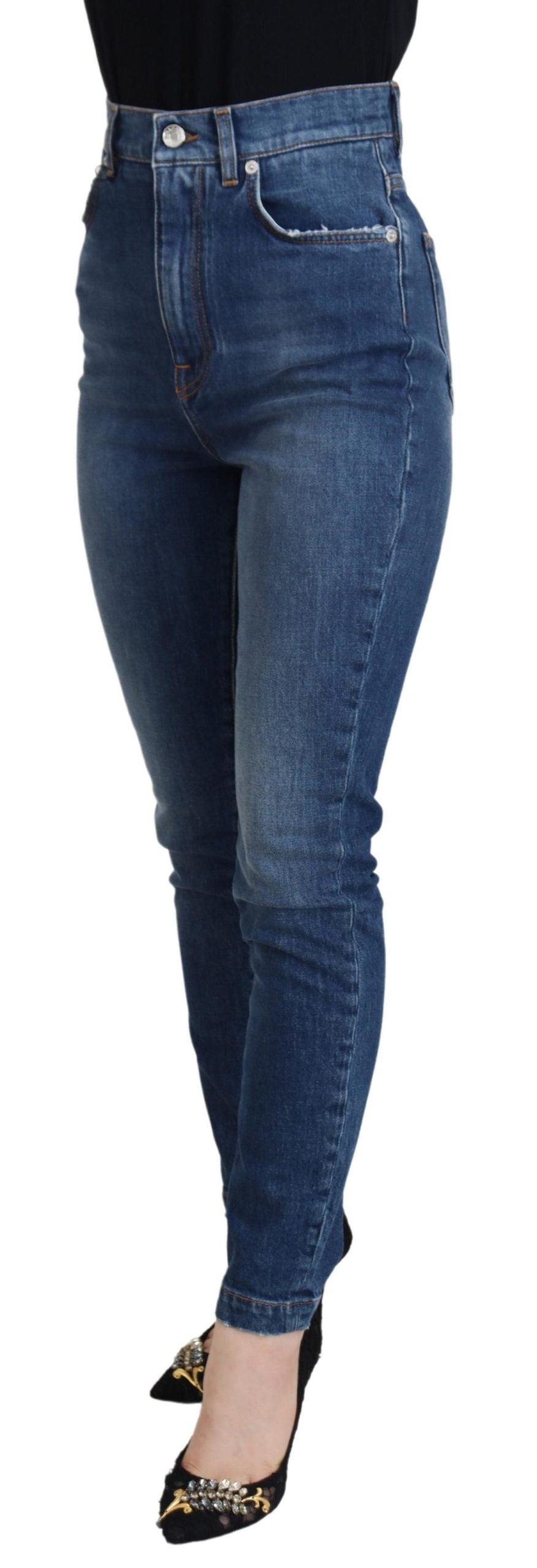 Blue Cotton High Waist Skinny Denim Jeans