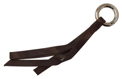 Chic Brown Leather Keychain with Brass Accents