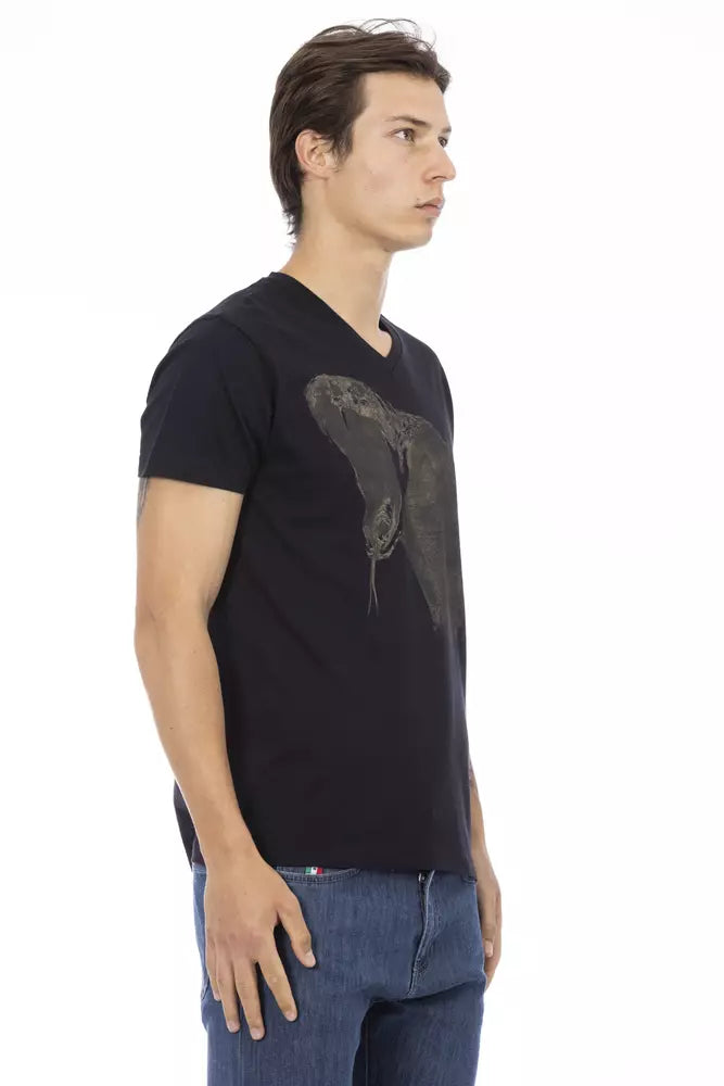 Black Cotton Men V-Neck T-Shirt