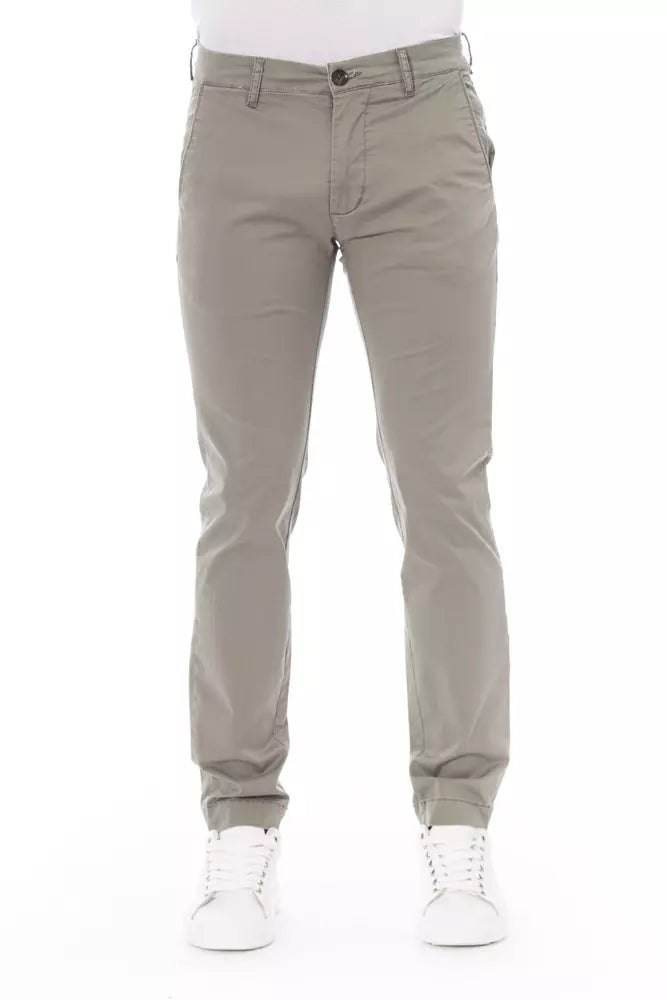 Beige Cotton Men Chino Trouser