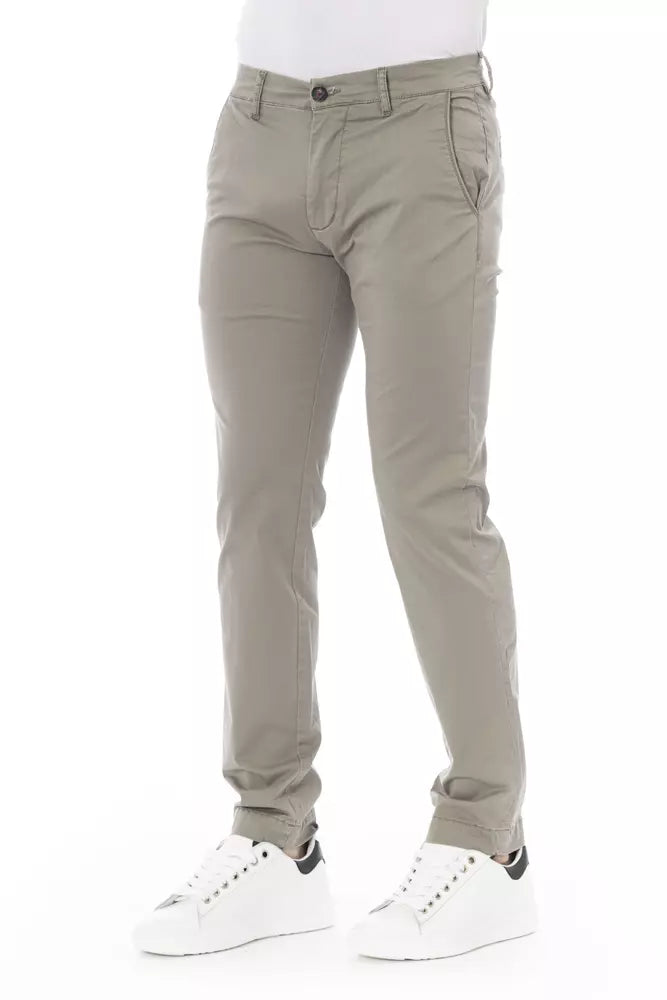 Beige Cotton Men Chino Trouser