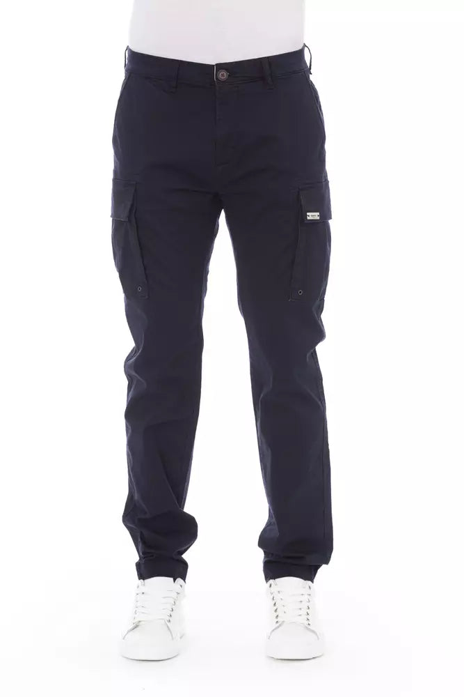 Blue Cotton Men's Cargo Trousers