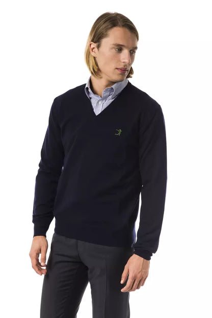 Blue Merino Wool Men Sweater