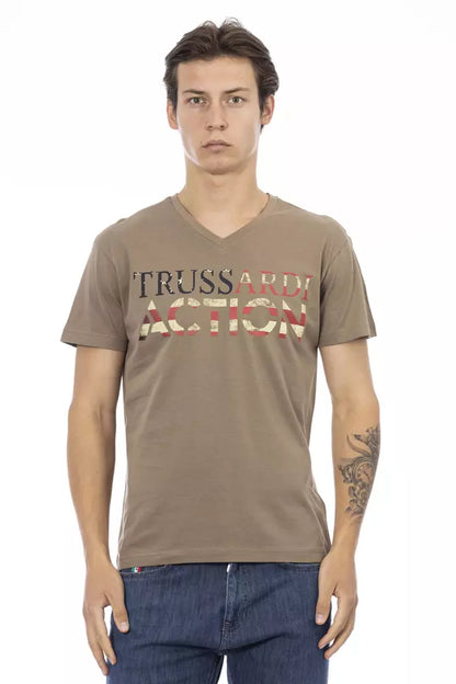 Brown Cotton Men T-Shirt