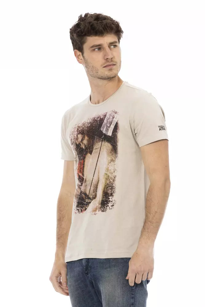 Beige Cotton Men T-Shirt