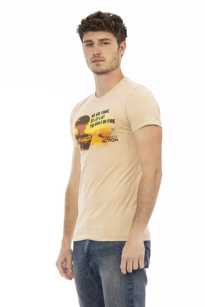 Beige Cotton Men T-Shirt