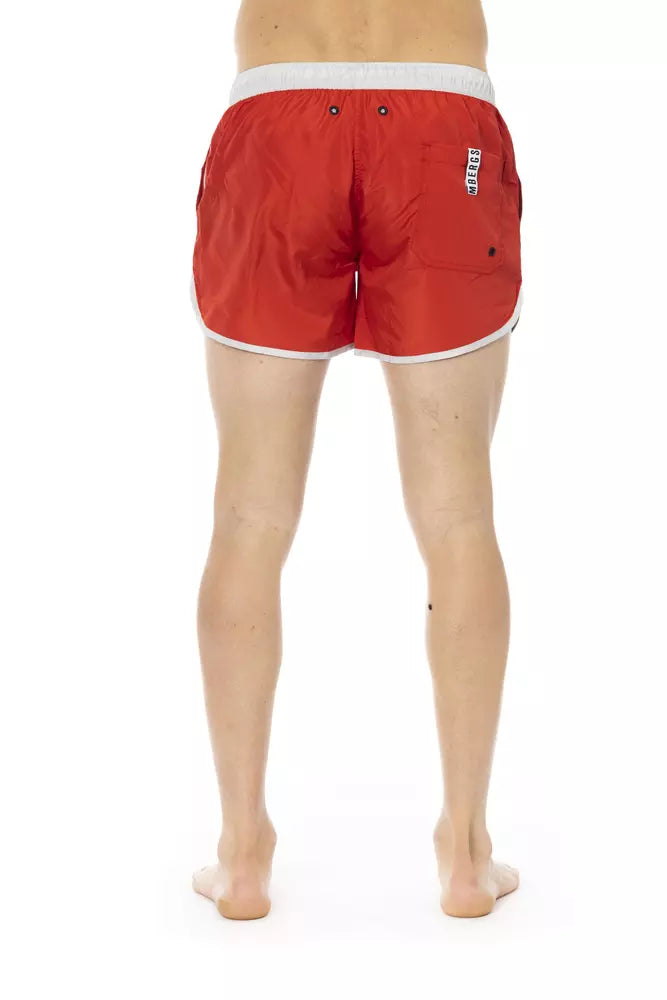 Red Polyester Men Swim Short