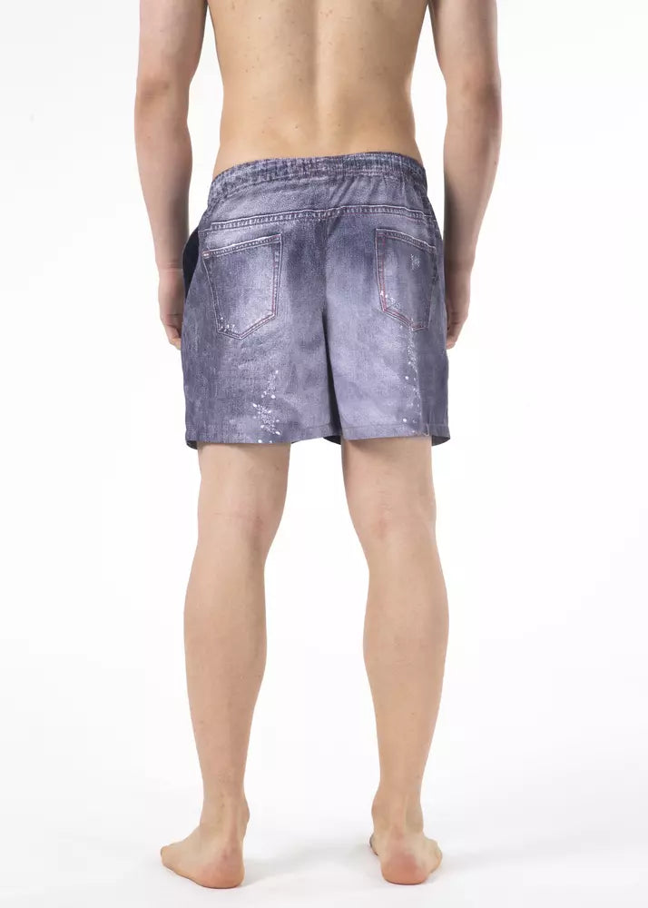 Blue Polyester Men's Swim Short