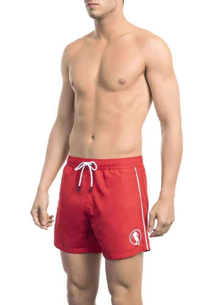 Red Polyester Men Swim Short