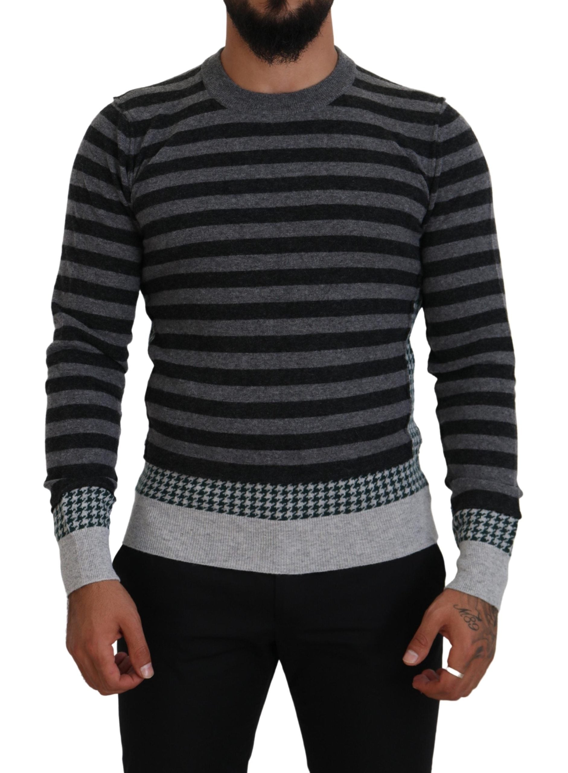 Black Gray Wool Logo Pullover Sweater