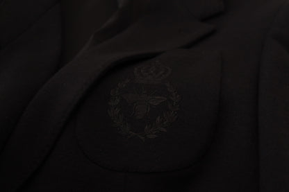 Black Wool Crown Slim Fit Jacket Blazer