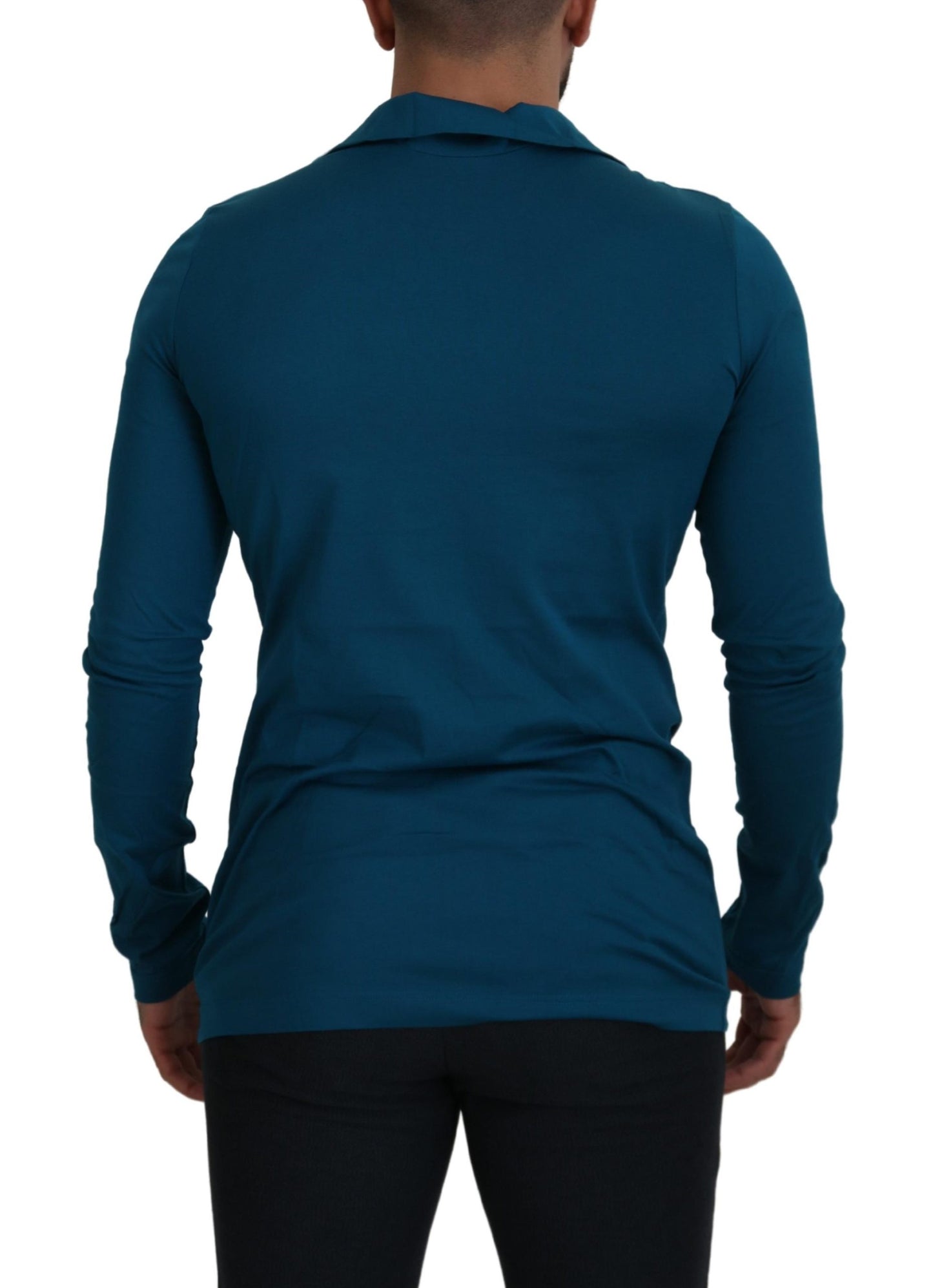 Elegant Blue Cotton Pullover Sweater