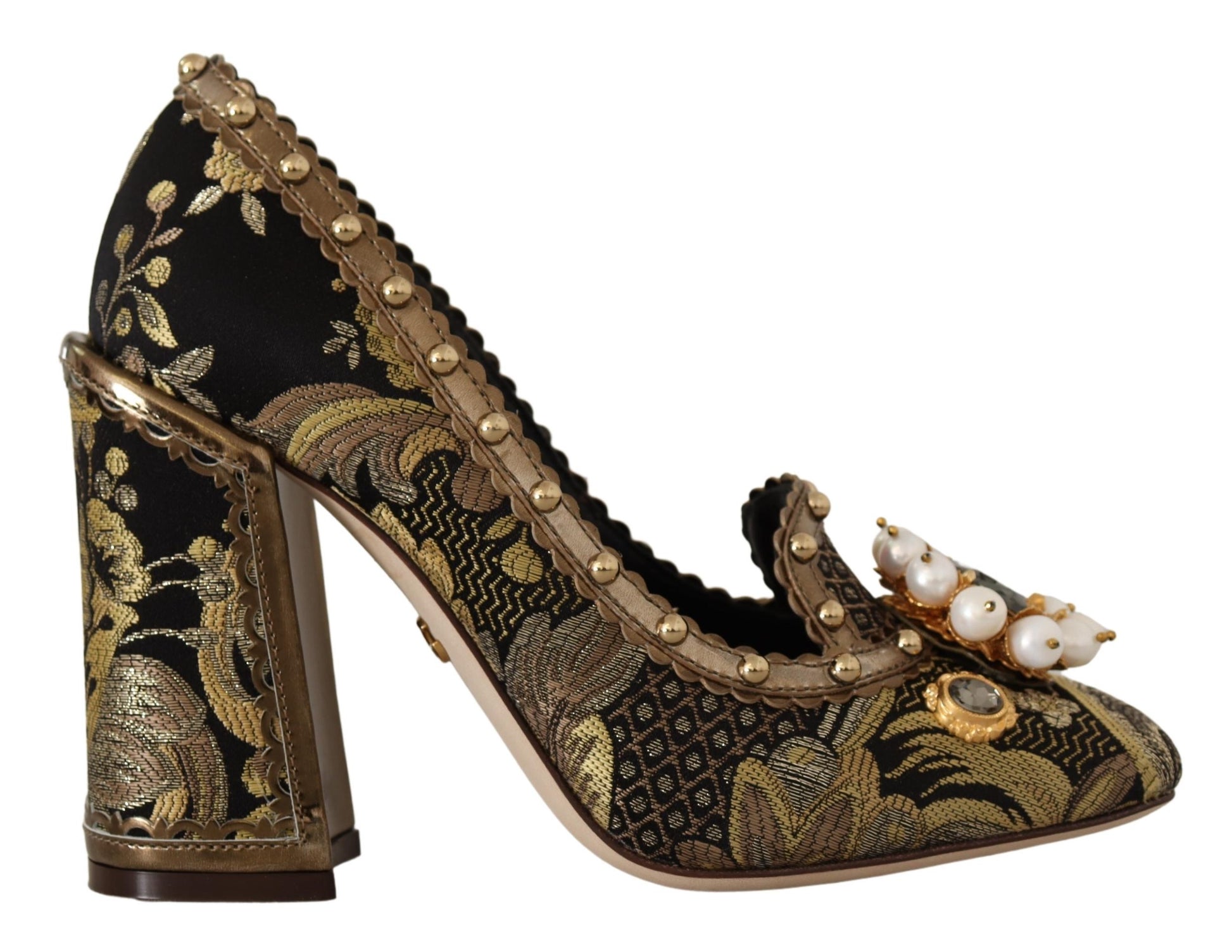 Elegant Gold Jacquard Brocade Pumps