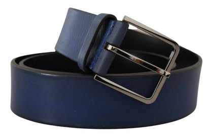 Elegant Blue Leather Belt with Silver Buckle