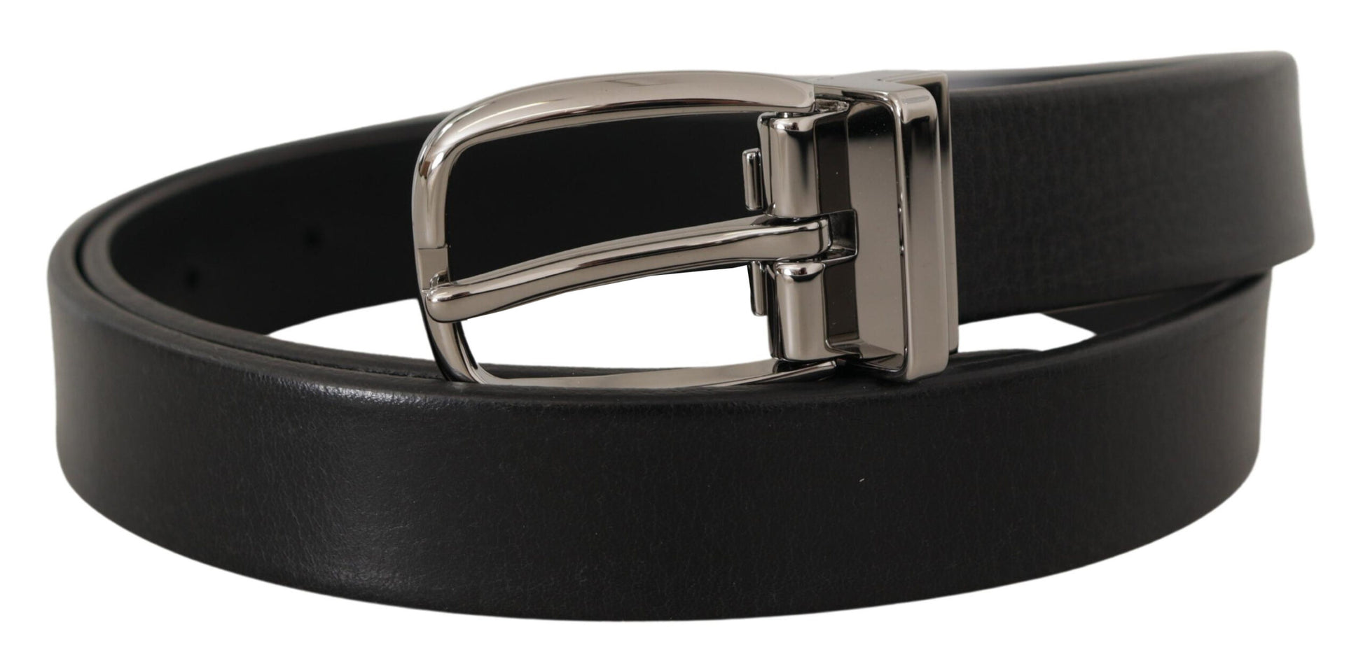 Elegant Black Leather Belt with Metal Buckle