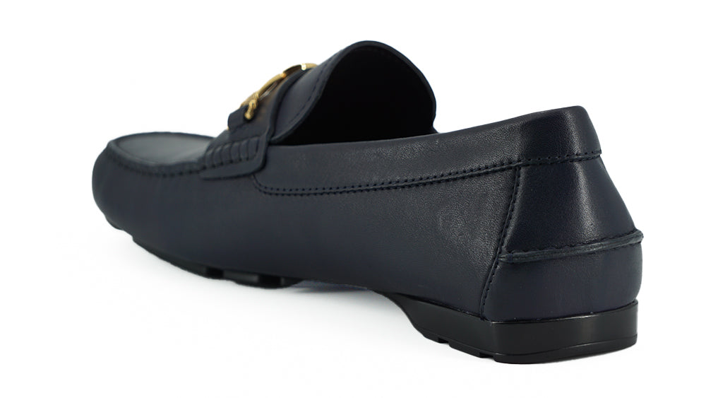 Elegant Navy Blue Calf Leather Loafers