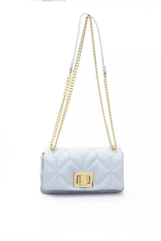 Elegant Light Blue Shoulder Bag with Golden Accents