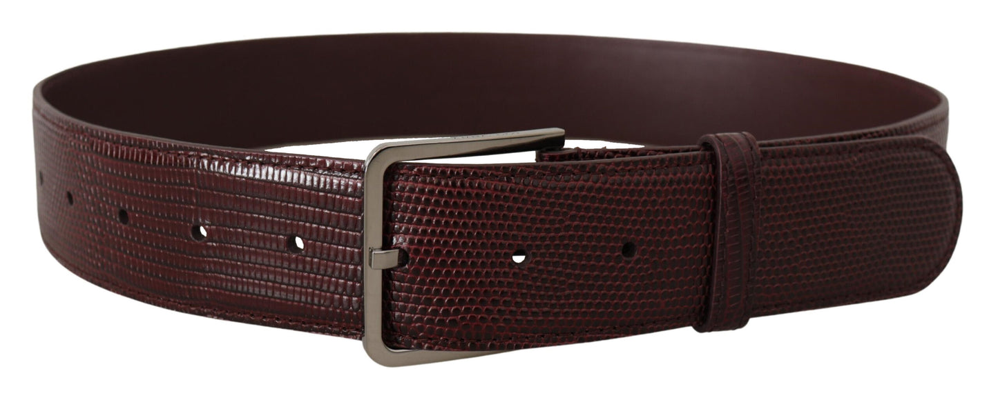 Elegant Maroon Leather Belt with Engraved Buckle