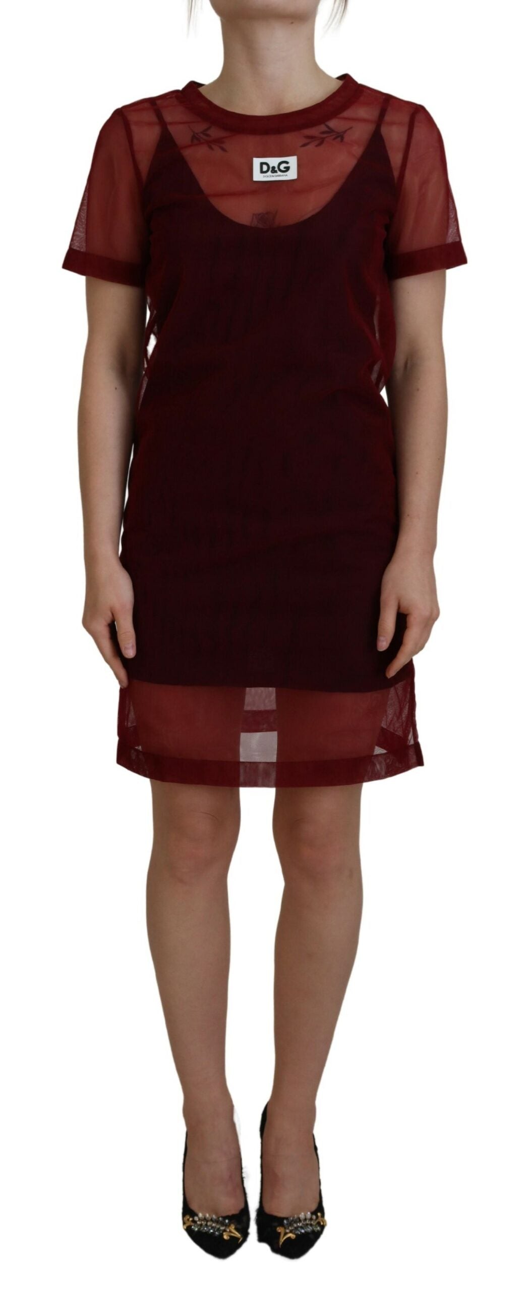 Maroon Mini Shift Dress - Italian Elegance