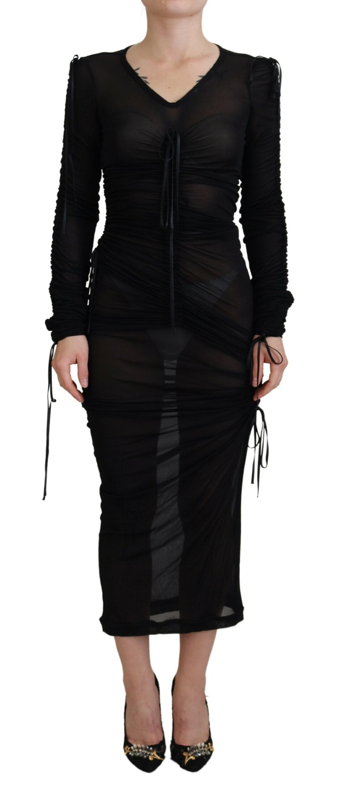 Elegant Black Silk Blend Bodycon Dress