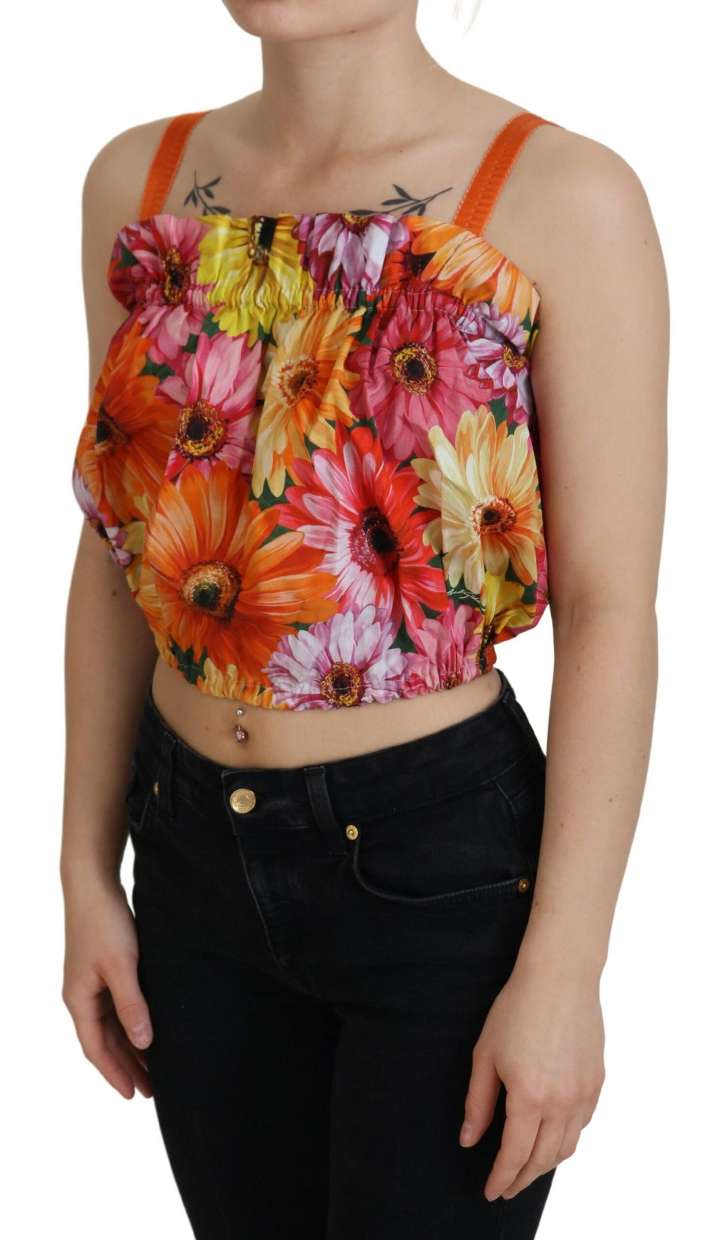 Floral Elegance Sleeveless Cropped Top