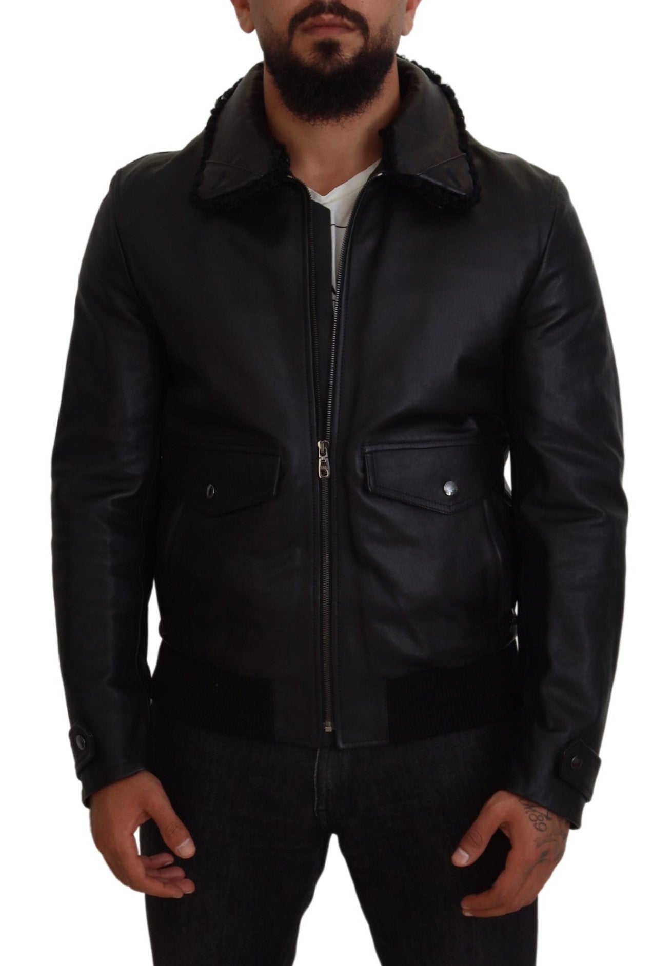 Chic Black Leather Silk-Lined Jacket