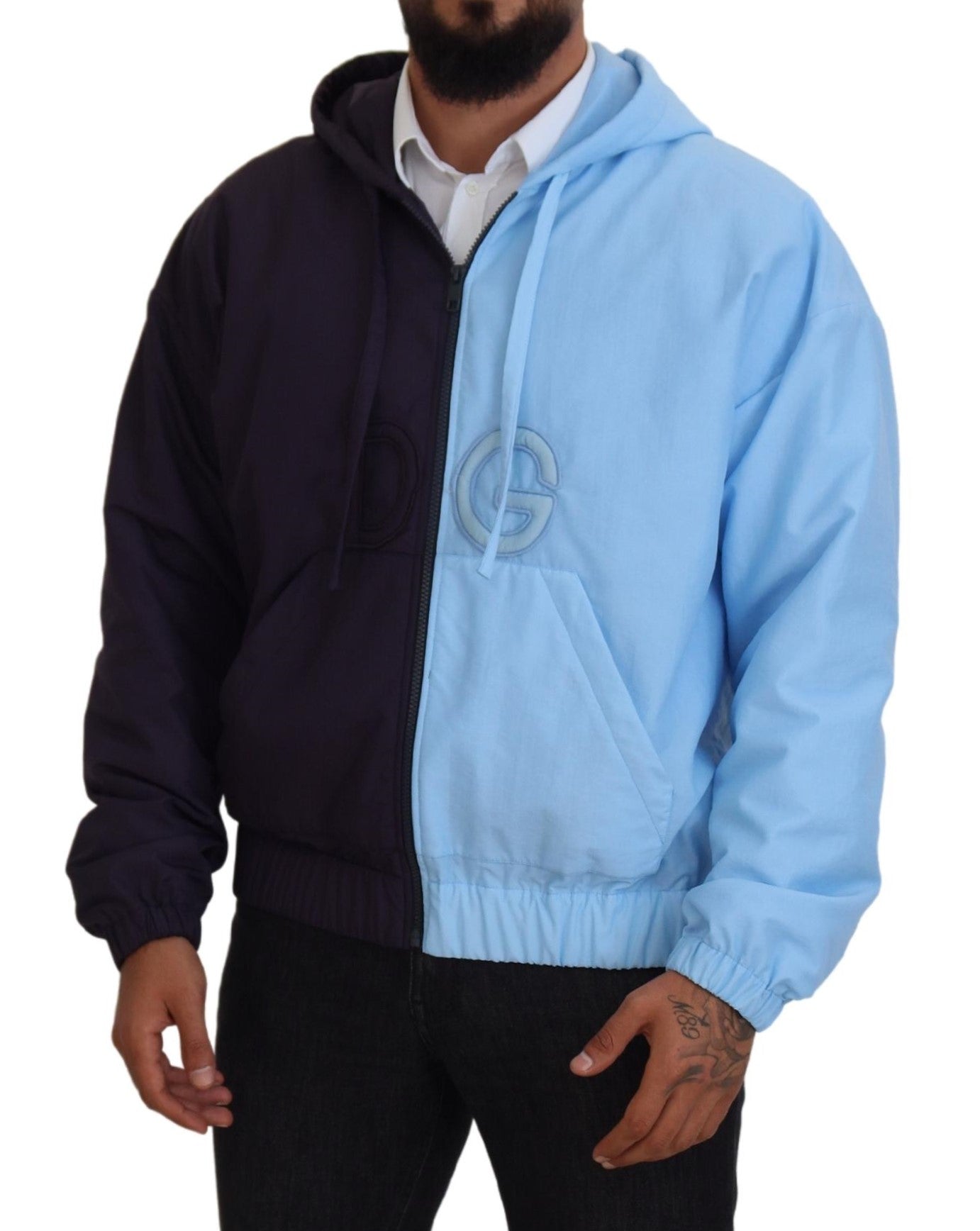 Elegant Hooded Blue Jacket - Full Zipper Closure