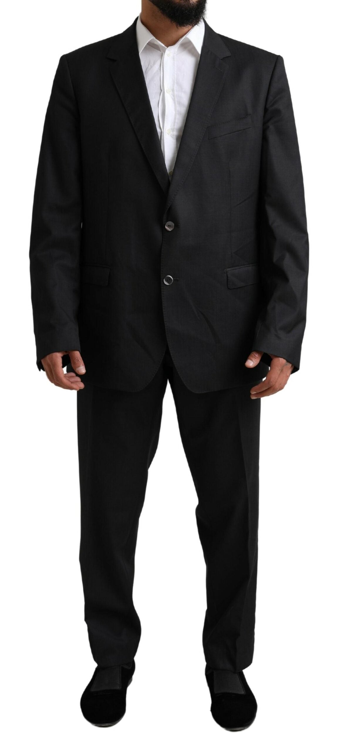 Elegant Black Virgin Wool Martini Suit