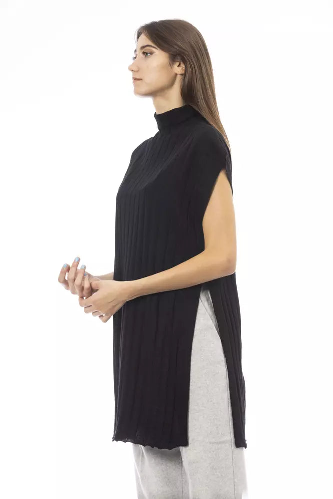 Black Wool Women Turtleneck Sweater