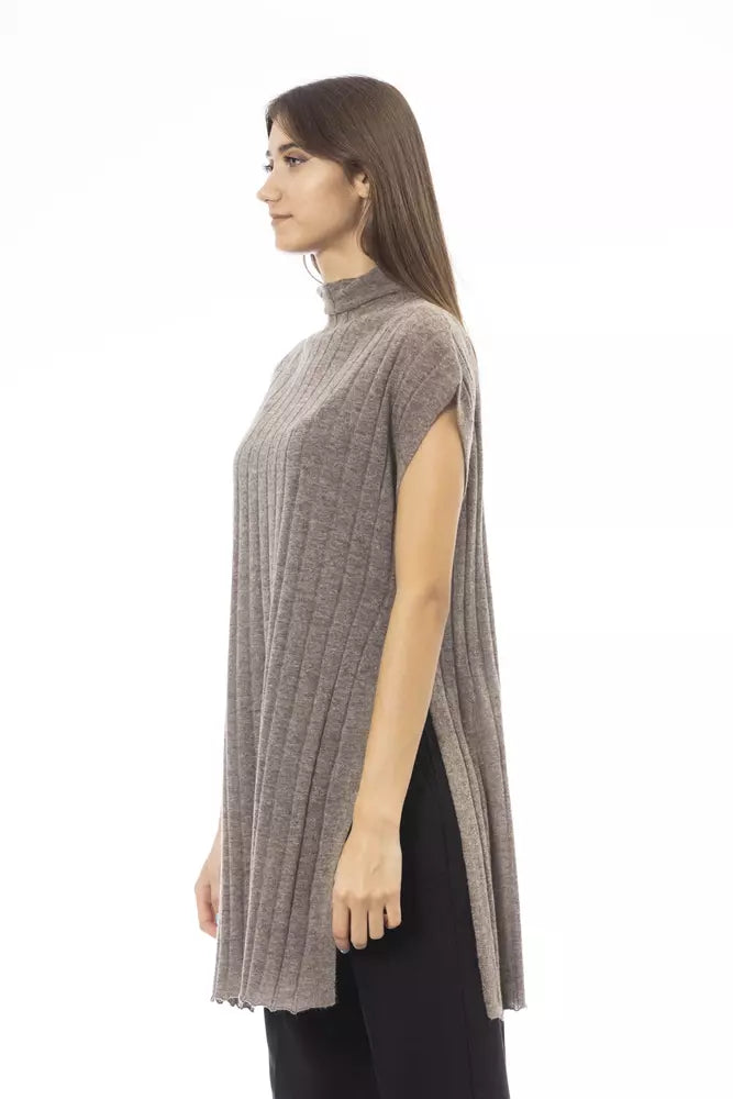 Brown Wool Women Turtleneck Sweater