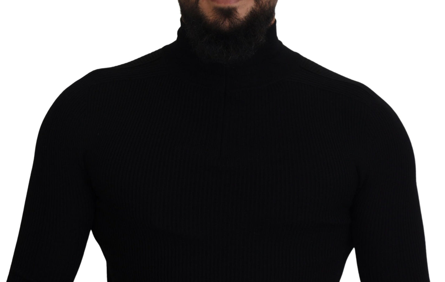 Elegant Black Wool Half Zip Turtleneck Sweater