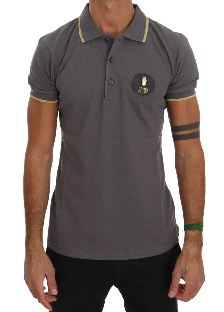 Elegant Grey Cotton Polo Shirt