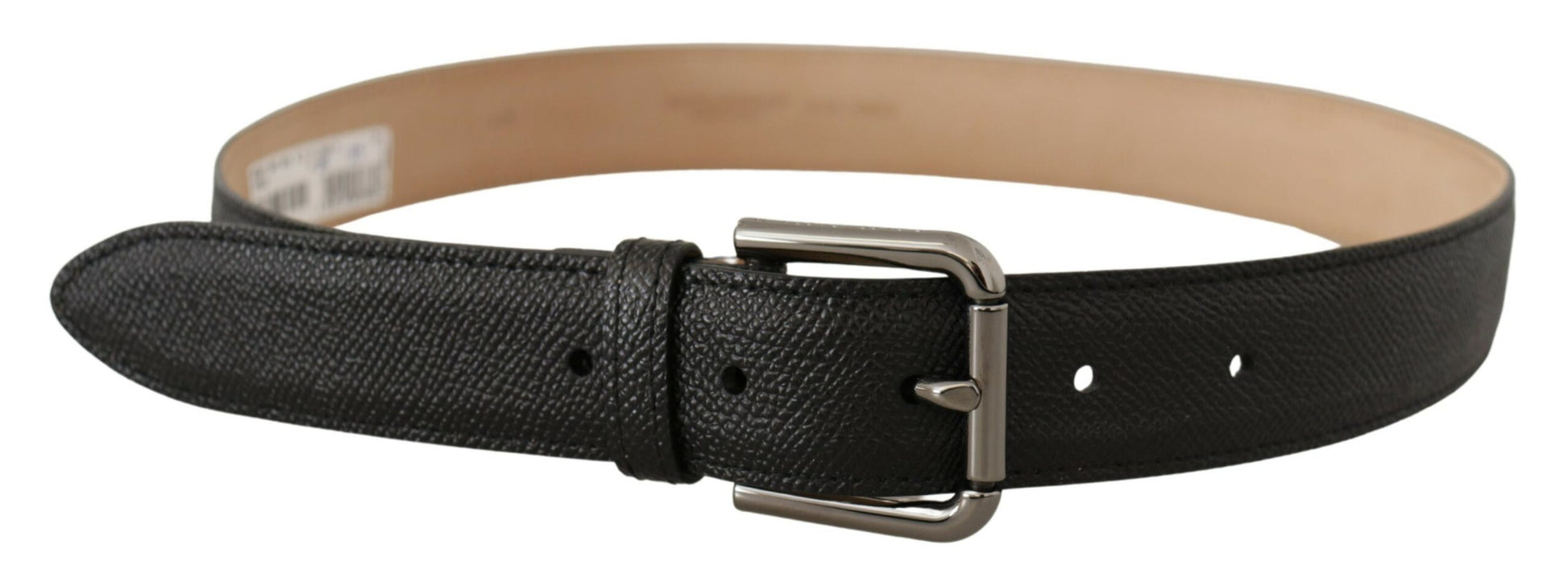 Elegant Black Leather Belt with Metal Buckle