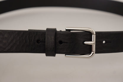 Elegant Black Leather Belt with Metal Buckle