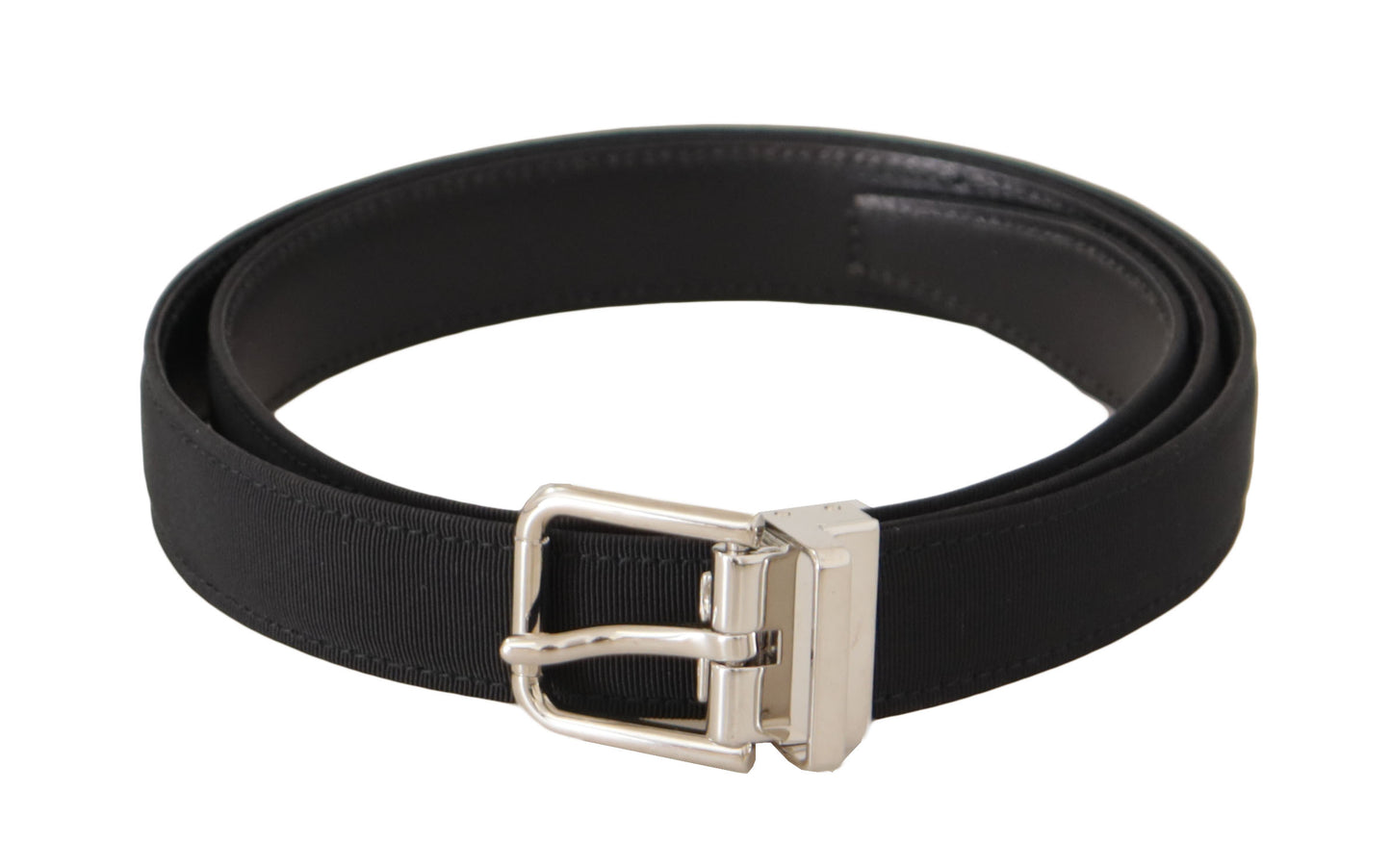 Elegant Black Canvas and Leather Belt