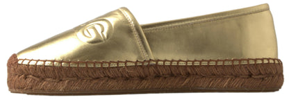 Golden Elegance Leather Espadrilles