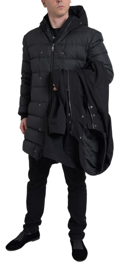 Elegant Black Hooded Trench Coat