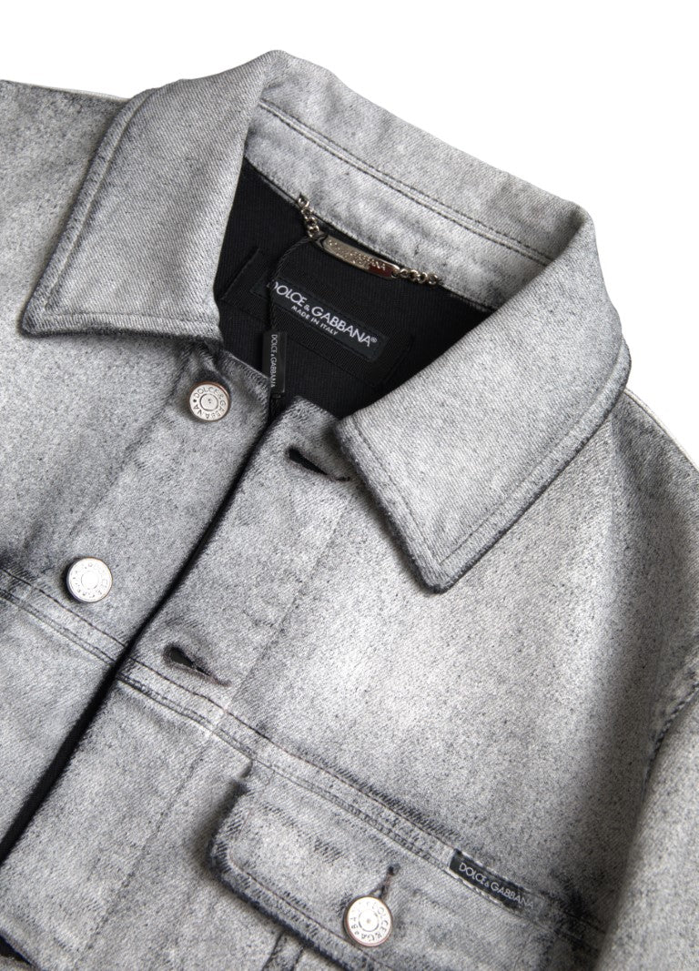 Elegant Gray Cotton Stretch Denim Jacket