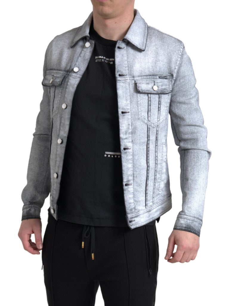 Elegant Gray Cotton Stretch Denim Jacket