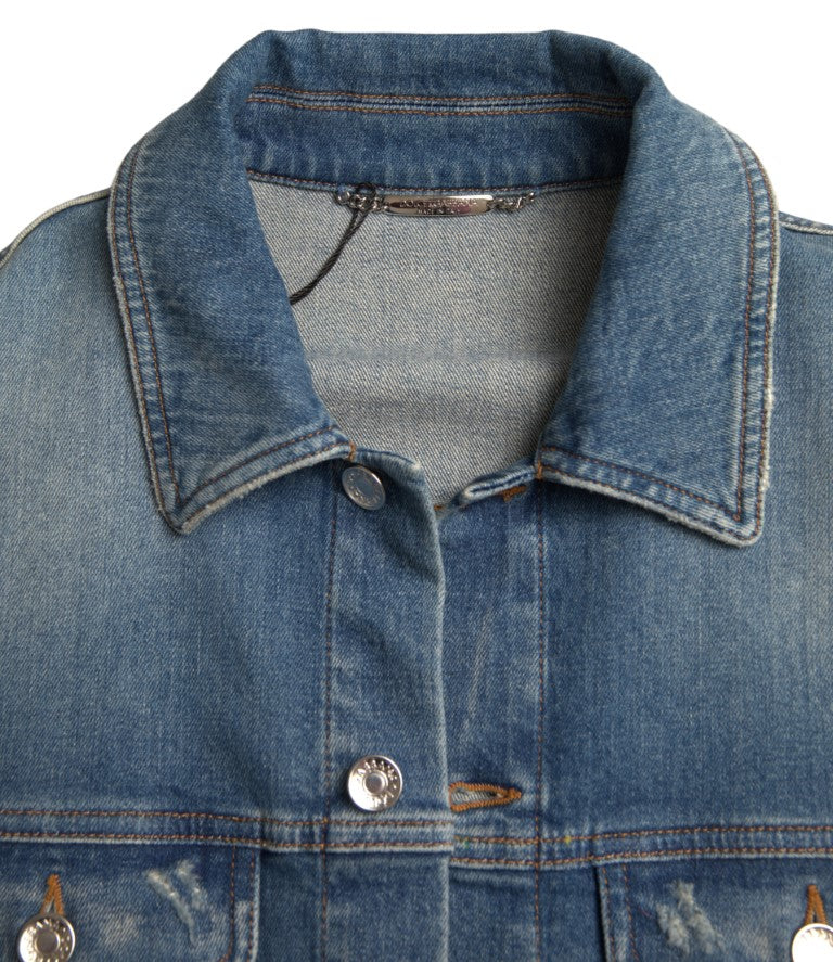 Elegant Blue Denim Stretch Jacket