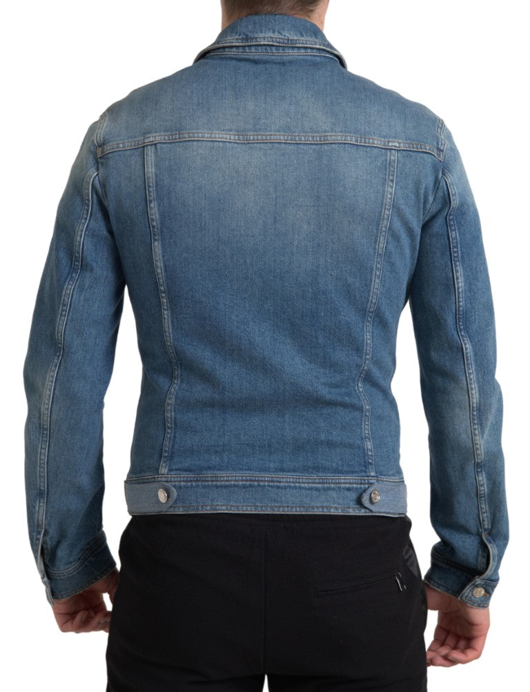 Elegant Blue Denim Stretch Jacket