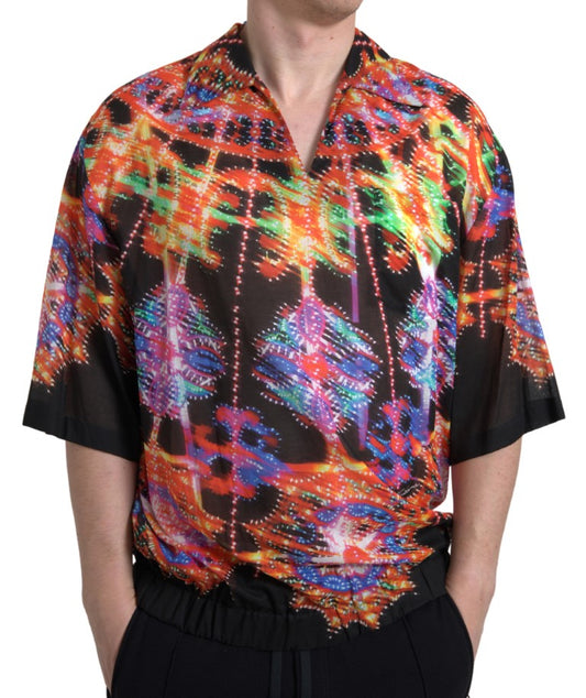 Multicolor Luminarie Print Cotton Polo Shirt