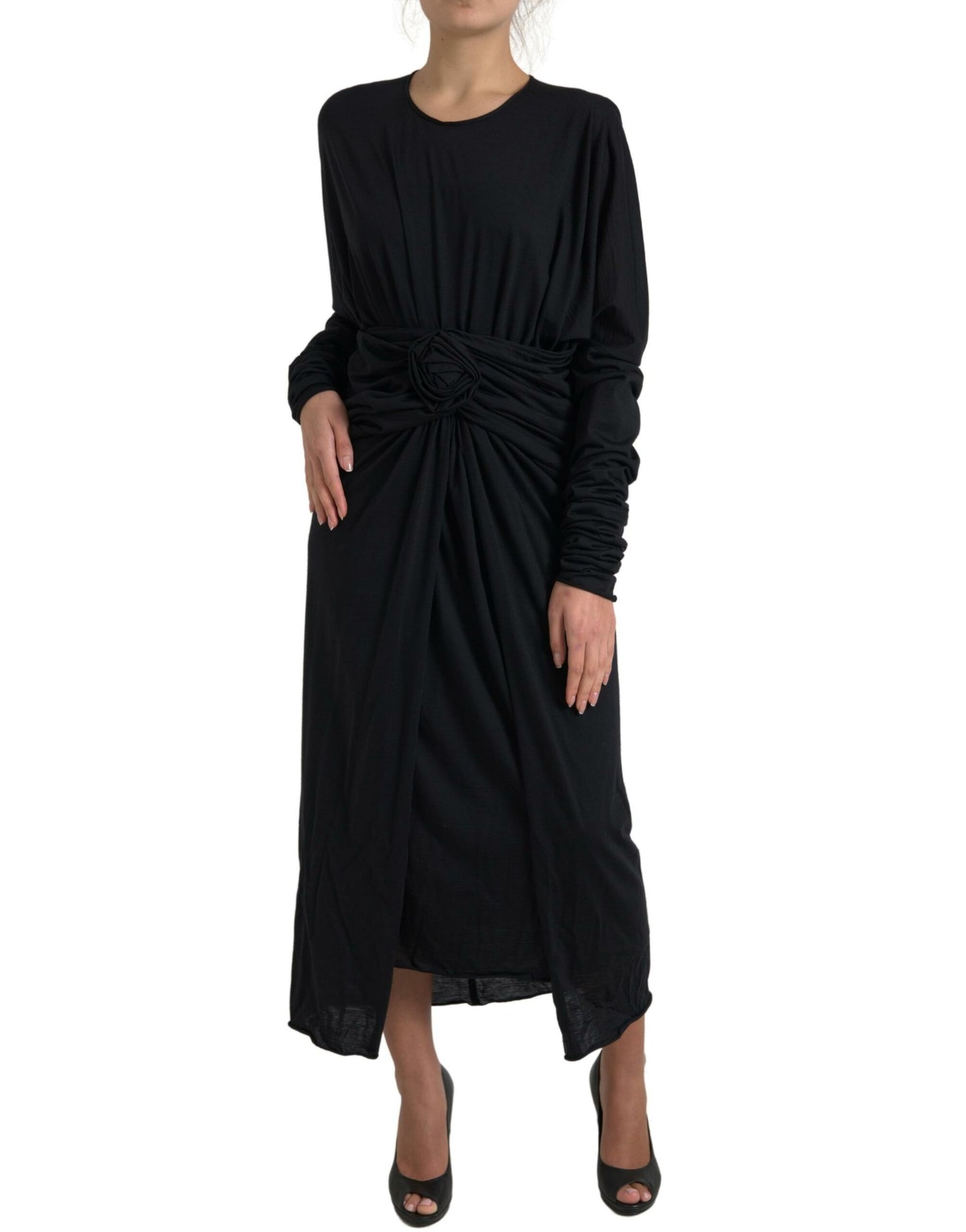 Elegant Black Wool Wrap Dress