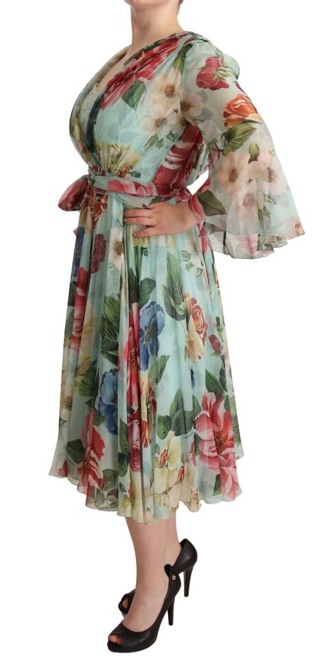 Floral Silk Midi Wrap Dress