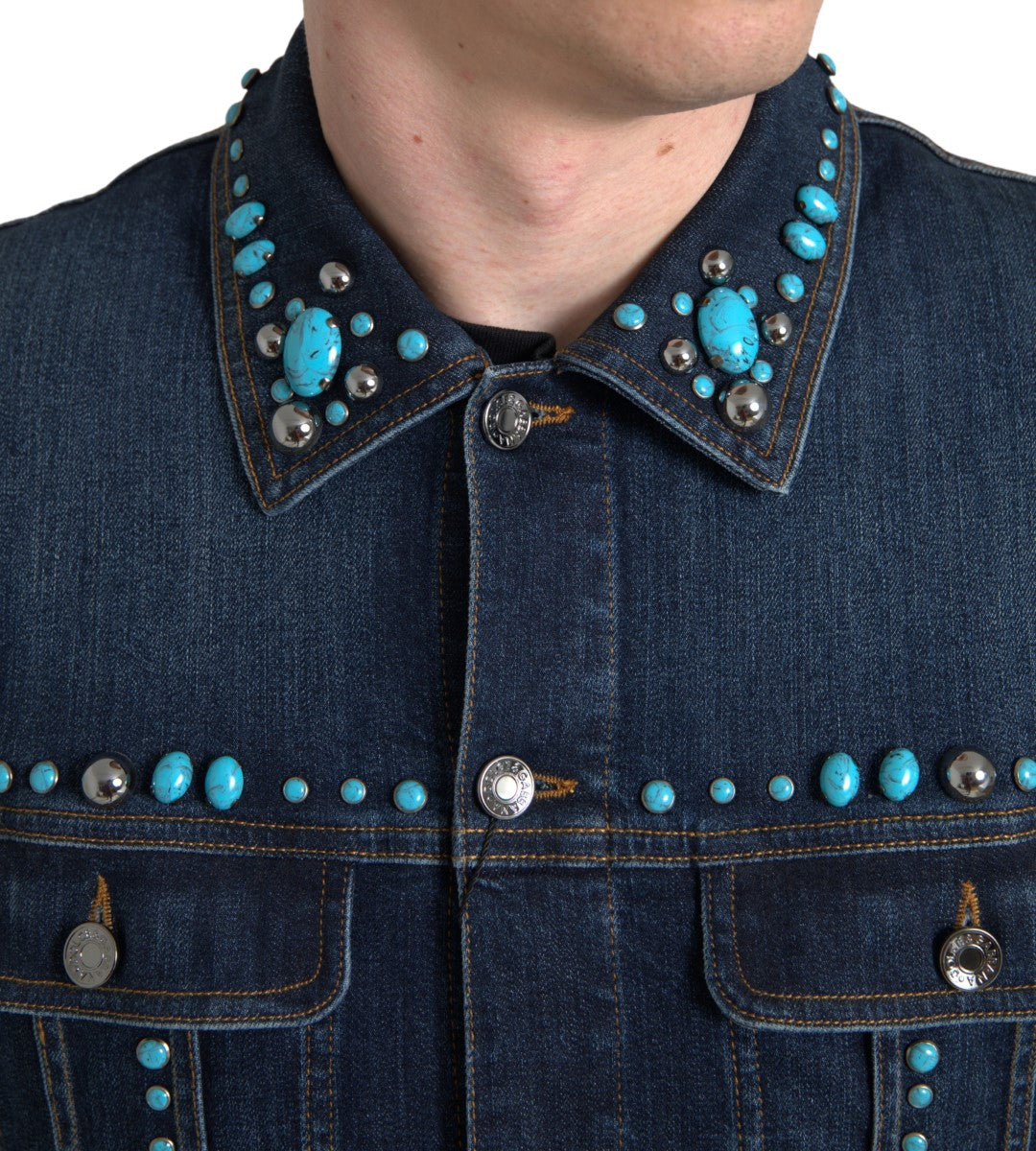 Embellished Turquoise Denim Jacket