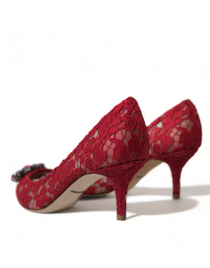 Radiant Red Lace Heels with Crystals